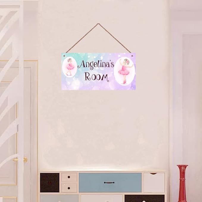 Personalized Cute Dancing Girl Sign, Ballet Girls Signs Kids Room Custom Name Door Wall Decor, Floral Nursery Art Plate For Boys Room Girls Bedroom Little Man Cave
