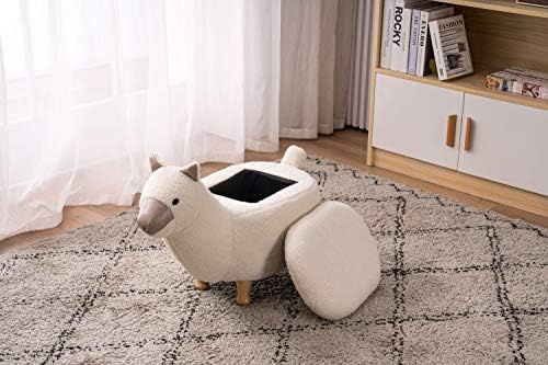 Home 2 Office Llama Ottoman with Storage for Bedroom, Playroom, Nursery or Recreation Room Decor, Soft Animal-Shaped Ottoman with Wooden Legs