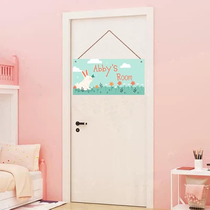 Personalized Rabbit Sign Cute Cartoon Art Wall Hanging Plaque Sign Magic Unicorn Plate For Girls Room Decor For Nursery Bedroom Home Art Décor For Kids Room