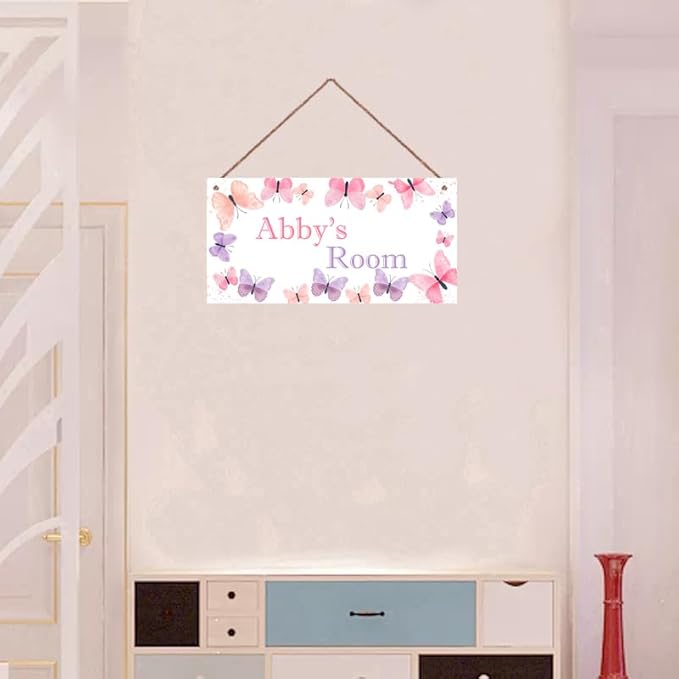 Personalized Pink Purple Butterfly Room Door Sign Girls Bedroom Baby Nursery Wall Decor Custom Name Art Wooden Plaque For Kids Room