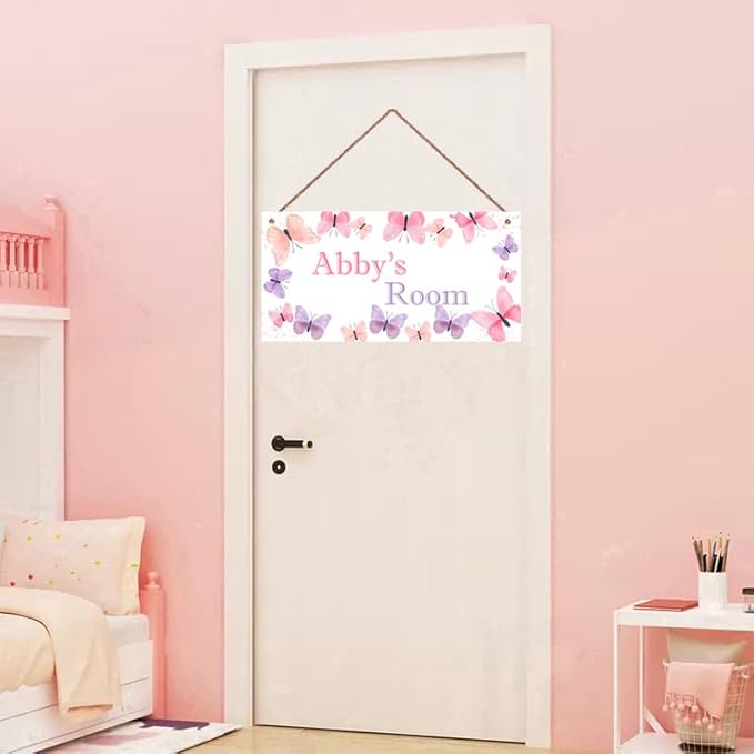 Personalized Pink Purple Butterfly Room Door Sign Girls Bedroom Baby Nursery Wall Decor Custom Name Art Wooden Plaque For Kids Room