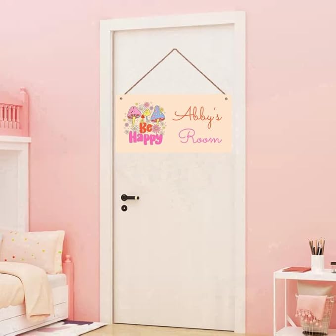 Personalized Signs Funny Mushroom Sign For Kids Room Be Happy Custom Name Door Wall Decor Floral Nursery Art Plate For Boys Room Girls Bedroom Little Man Cave