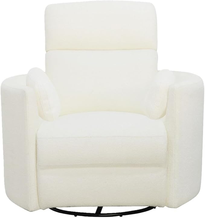 Pemberly Row Modern White Fabric Power Swivel Glider Recliner (Two Pack) with USB Charging Ports for Living Room