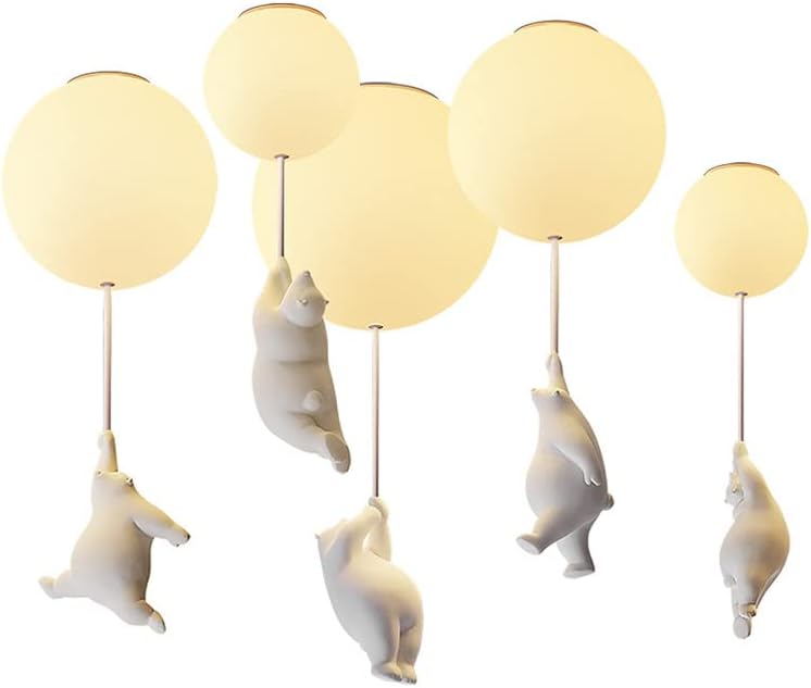 CraftThink Semi Flush Mount Ceiling Light, Cute Chandelier with Cream Glass Shade 1 Bulb Balloon Polar Bear Design Pendant Light Ceiling lamp for Nursery Kids Room Dining Living Room Bedroom, 10"