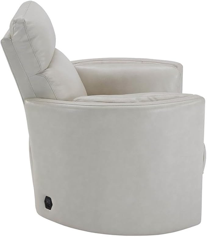 Pemberly Row Leather Power Cordless Swivel Glider Recliner in Ivory with USB Charging Ports and 2 Comfort Pillows for Living Room