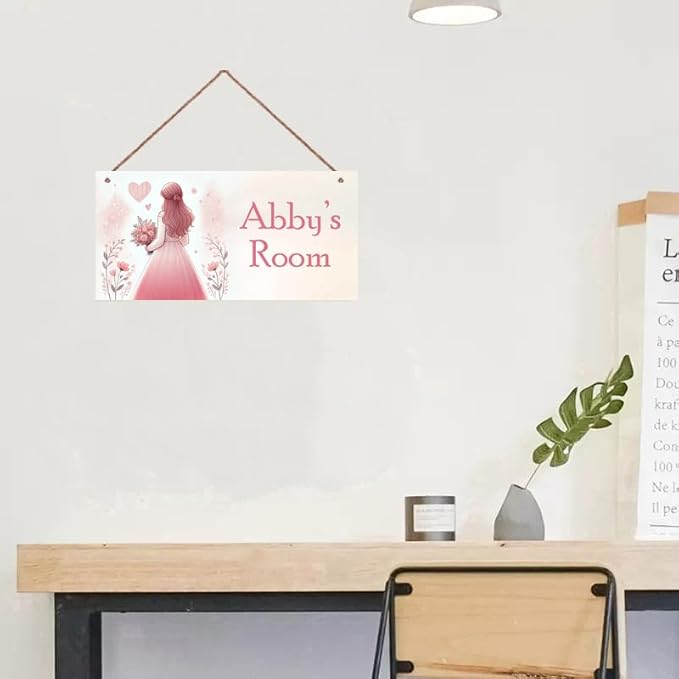Personalized Sign For Girls Bedroom Pretty Girl and Heart Personalized Name Door Sign Wall Art Décor Wood Plaque Sign Wall Decor