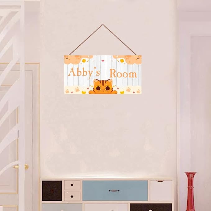 Personalized Signs Cute Cat Sign Kitten Sign For Pet House Door Wall Decor Art Sign for Kids Room Nursery Game Room Cartoon Plate For Girls Boys Room Little Man Cave