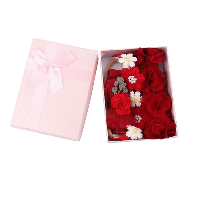 OOSAKU Baby Girl Flower Christmas Headbands Set Elastic Floral Headbands 6pcs Soft Nylon Hair Band for Newborn Toddler Hair Accessories (XKFD007)