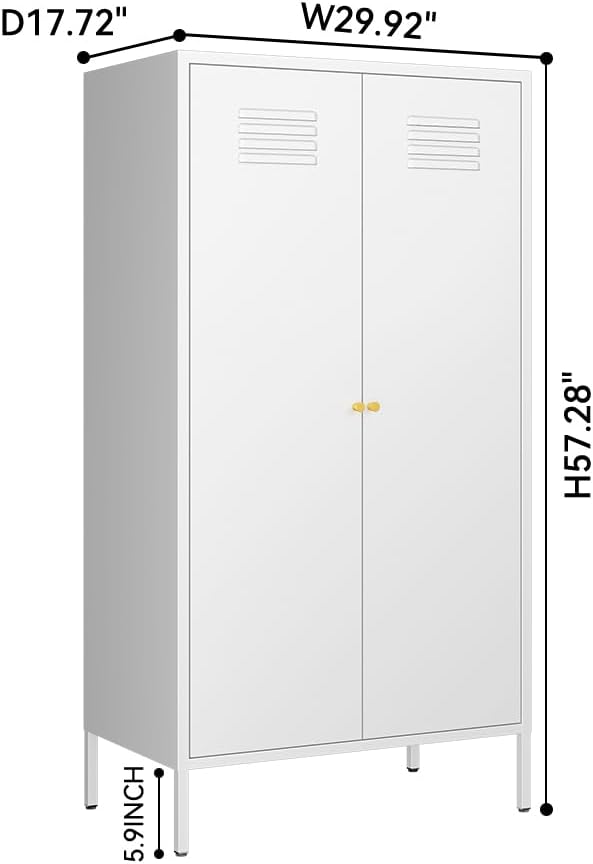 2 Door Metal Wardrobe,Classified Storage Tall Storage Cabinet with Hanging Rod&2 Freely Adjustable Shelves, Metal Armoire Closet for Kids Bedroom, Laundry Room,Home (Storage Cabinet, White)