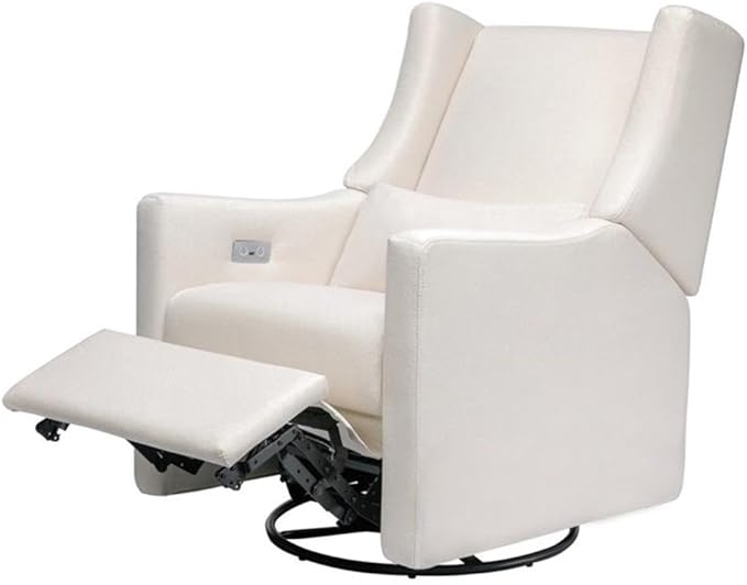 babyletto Kiwi Eco-Weave Polyester Fabric Power Glider Recliner with Electronic Control, Built-in USB Port, Push-Button Controls, Smooth Swivel Motion, in Cream Finish