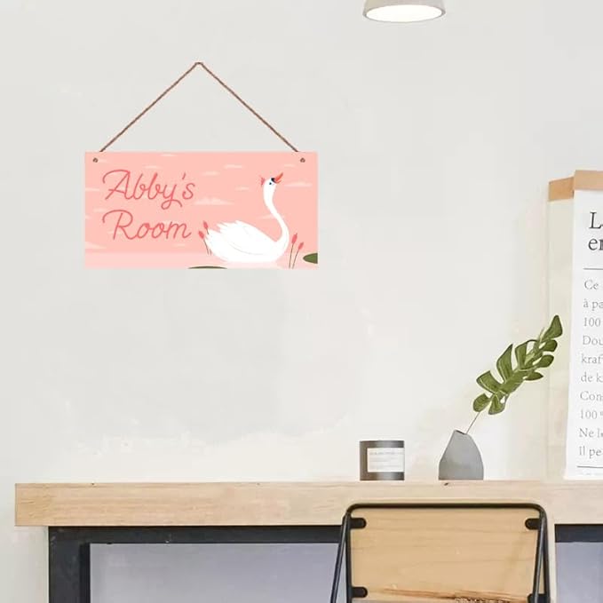 Personalized Swan Queen Sign For Girls Room Bedroom Custom Name Cute Animal Theme Kids Toddler Baby Nursery Door Plaque Pink Wall Art Decor For Little Man Cave