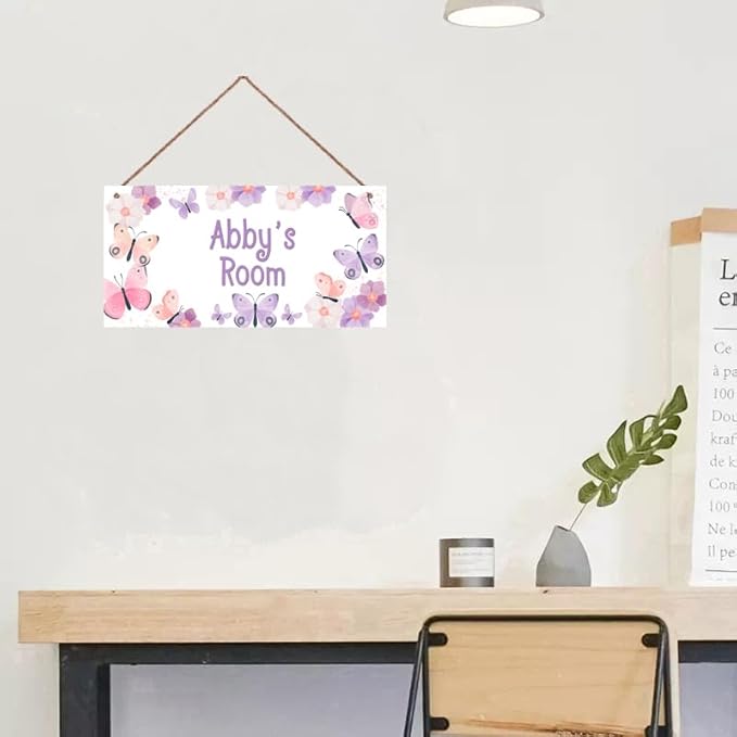 Personalized Signs Butterfly Hanging Sign for Little Man Cave, Motivational Hanging Plaque Sign Room Wall Art Decor, Flowers Nursery Decor for Girls Room Kids Playroom Classroom Décor