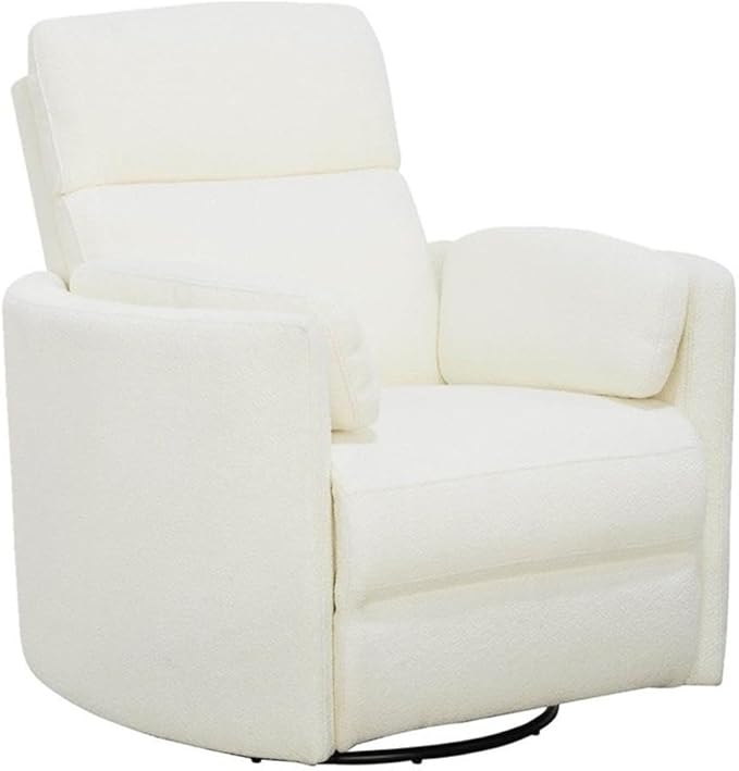 Pemberly Row Fabric Recliner Chair, Electric in White (40" H x 40" W x 37" D) for Living Room, Bedroom, Office with USB Charger, Power Swivel Glider Recliner