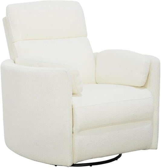 Pemberly Row Fabric Recliner Chair, Electric in White (40" H x 40" W x 37" D) for Living Room, Bedroom, Office with USB Charger, Power Swivel Glider Recliner