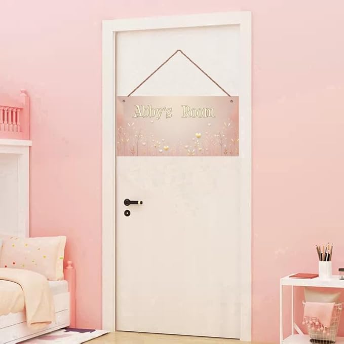 Personalized Vintage Heart Art Décor For Kids Room Custom Name Door Wall Decor, Flowers Floral Nursery Art Plate For Girls Bedroom Home Club Cabin Garage Bar