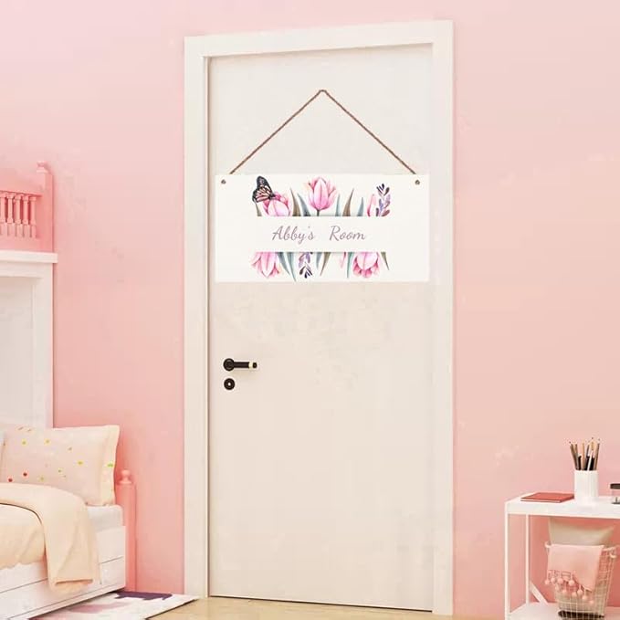 Personalized Sign Fantasy Butterfly Themed For Kids Room Nursery Door Decor,Custom Name Flowers Wall Art Decor Decorative Plate for Boys Bedroom Girls Room