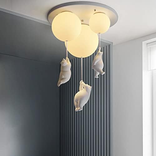 CraftThink Semi Flush Mount Ceiling Light, Cute Chandelier with Cream Glass Shade 3 Bulbs Balloon Polar Bear Design Pendant Light Ceiling lamp for Nursery Kids Room Dining Living Room Bedroom, 19.5"