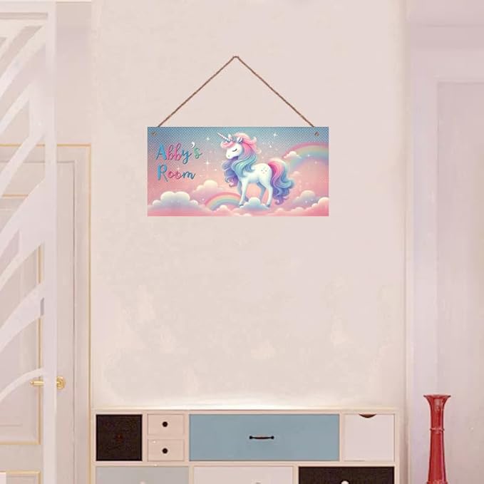 Personalized Sign Unicorn Sign Wall Art Décor For Kids Room Custom Name Door Decor, Rainbow Floral Nursery Art Plate For Girls Room Boys Bedroom Garden