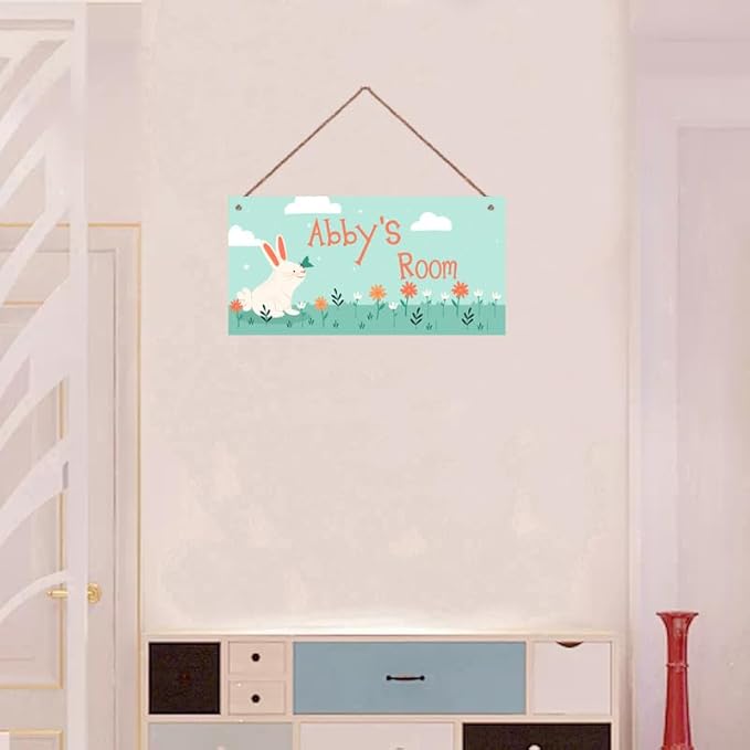 Personalized Rabbit Sign Cute Cartoon Art Wall Hanging Plaque Sign Magic Unicorn Plate For Girls Room Decor For Nursery Bedroom Home Art Décor For Kids Room