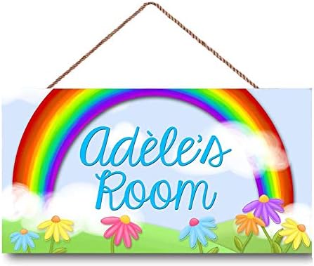Personalized Name Door Sign Rainbow Flowers Sign Plaque Baby Nursery Kids Baby Nursery Toddler Bedroom Decor Door Sign Wall Art