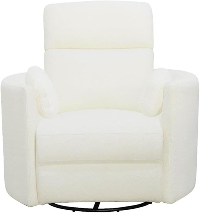 Pemberly Row Fabric Power Swivel Glider Recliner in Revel Oyster/White with USB Charging Ports and 2 Comfort Pillows for Living Room