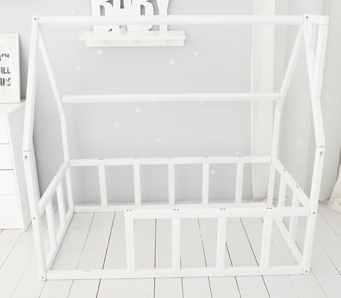 BUSY WOOD Toddler Floor Bed - Montessori Bed with Rails - Floor Bed for Toddlers - House for Kids - Floor Bed Frame - Toddler Bed - Montessori Bed (Model 1 for Sleeping ONLY)