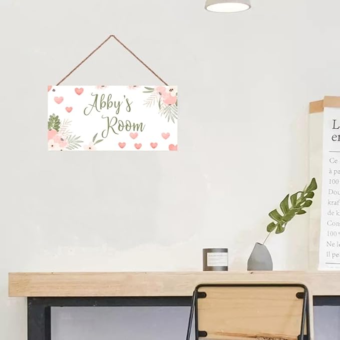Personalized Sign Lovely Flowers Themed Girls Room Decor, Love Heart Sign, Custom Name Wall Decor Decorative Plate for Kids Room