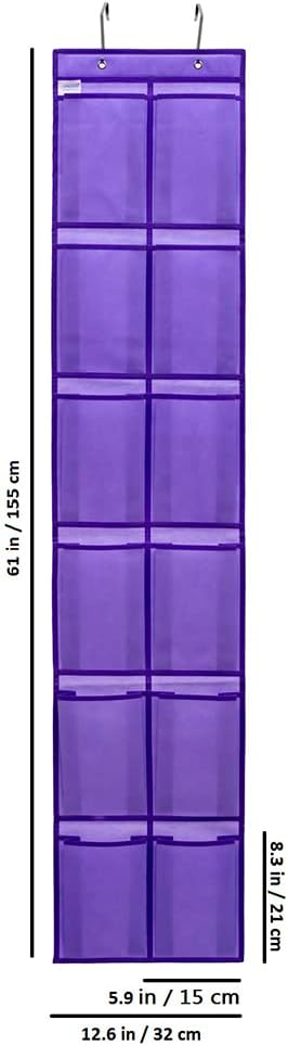 Hanging Storage Organizer Over the Door Shoes Organizer Kids Shoe Rack with 12 Large Fabric Pockets for Closet Shoe Holder Hanger (PURPLE)