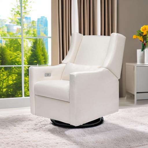 babyletto Kiwi Eco-Weave Polyester Fabric Power Glider Recliner with Electronic Control, Built-in USB Port, Push-Button Controls, Smooth Swivel Motion, in Cream Finish