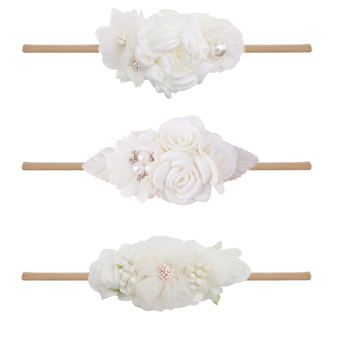 Baby Girl Floral Headband Nylon Flower Crown Elastic Hairband 3pcs Hair Accessories Gift for Girls，stretchy size 3pcs/set