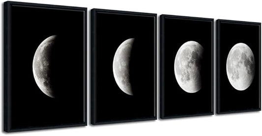 Wieco Art Framed Wall Art Modern Giclee Canvas Prints Artwork Abstract Space Black and White Pictures to Photo Paintings on Canvas Wall Art for Home Office Decorations Wall Decor