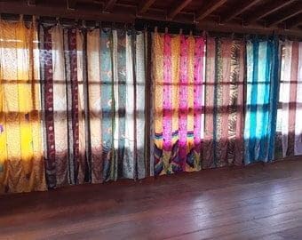 YILLE 1 Piece Silk Saree Curtains - Boho Curtain, Window, Room Curtain for Home Decor LightWieght Aesthetic Vibe (Multi-Color)