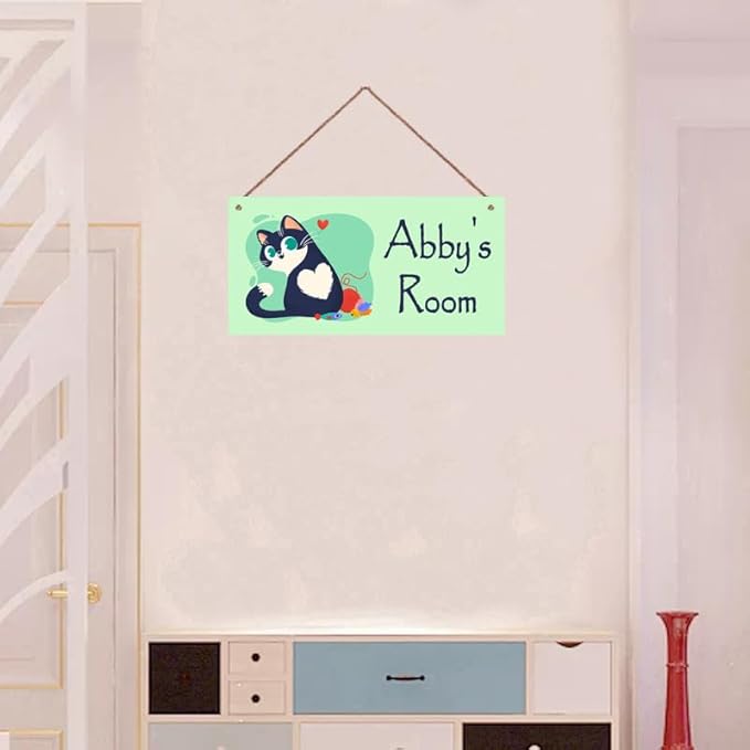 Personalized Cat Sign For Kids Room Custom Name Cute Kitten Door Wall Art Decor For Pet House Floral Nursery Art Decor Plate For Boys Room Girls Bedroom Little Man Cave