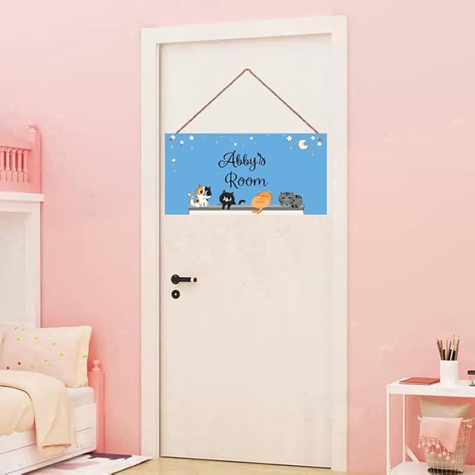 Personalized Sign Cute Cats Themed For Kids Room Nursery Door Decor,Custom Name Kittens Wall Art Decor For Pet House Decorative Plate for For Girls Boys Bedroom Little Man Cave