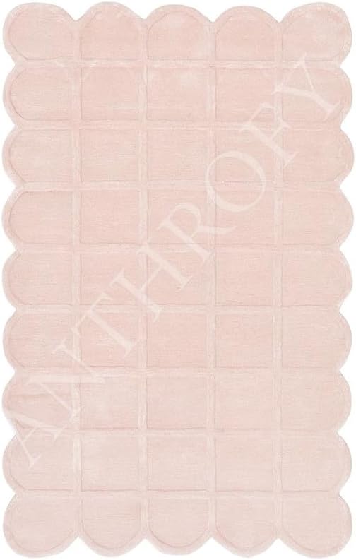 Selena Scallop Area Rug – 4’ x 6' – Handmade Wool Area Rugs – Pink – Rugs for Living Room, Bedroom – Anti-Skid – Carpets with Non-Slip Natural Backing with 100% Cotton