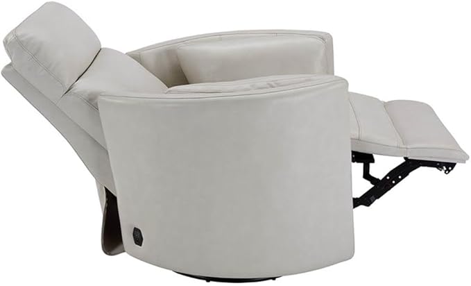 Pemberly Row Leather Power Cordless Swivel Glider Recliner in Ivory with USB Charging Ports and 2 Comfort Pillows for Living Room
