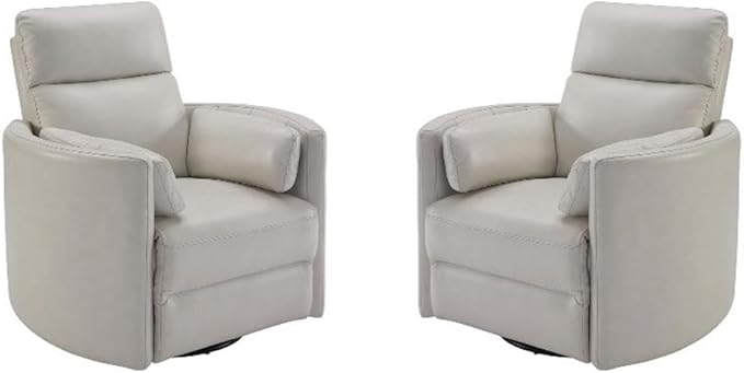Pemberly Row Modern Brown Leather Power Swivel Glider Recliner (Two Pack) with USB Charging Ports for Living Room