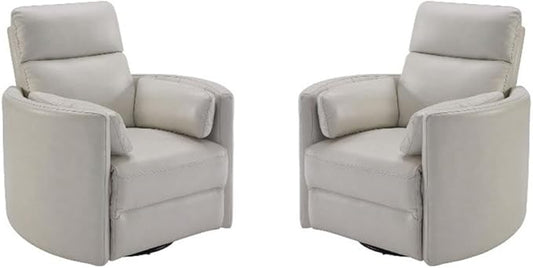 Pemberly Row Modern Brown Leather Power Swivel Glider Recliner (Two Pack) with USB Charging Ports for Living Room