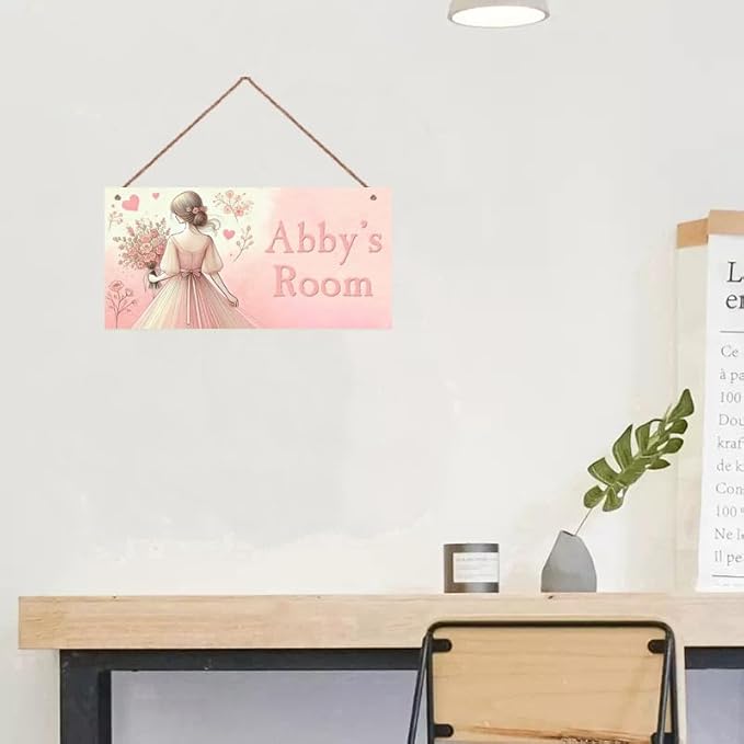 Personalized Signs Girl and Flowers Decor Custom Wooden Signs Nursery Name Hanging Décor Kids Door Sign For Girls Room