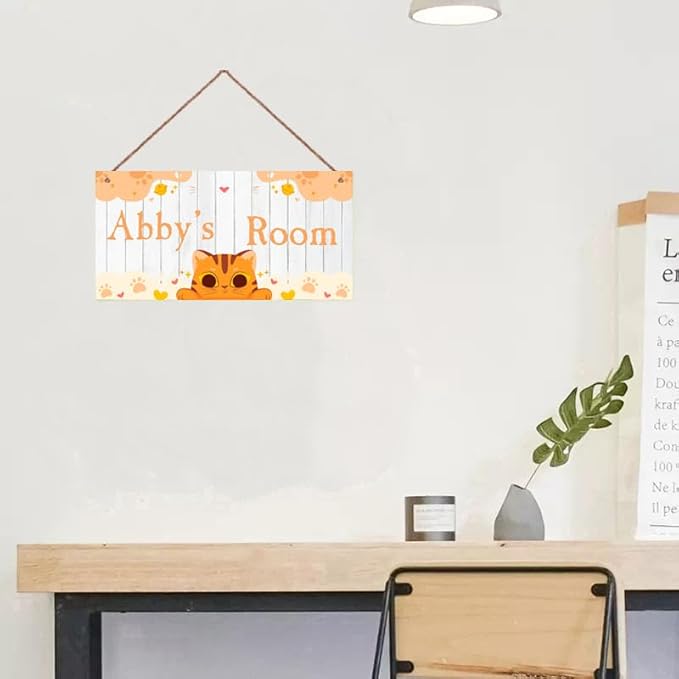Personalized Signs Cute Cat Sign Kitten Sign For Pet House Door Wall Decor Art Sign for Kids Room Nursery Game Room Cartoon Plate For Girls Boys Room Little Man Cave