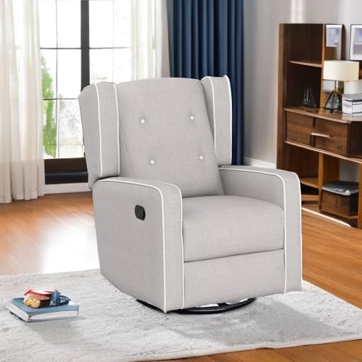 CANMOV Swivel Rocker Recliner Chair, Nursery Glider Chair, Nursery Rocking Chairs, Manual Reclining Chair, Grey