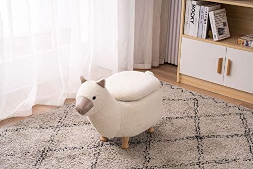 Home 2 Office Llama Ottoman with Storage for Bedroom, Playroom, Nursery or Recreation Room Decor, Soft Animal-Shaped Ottoman with Wooden Legs