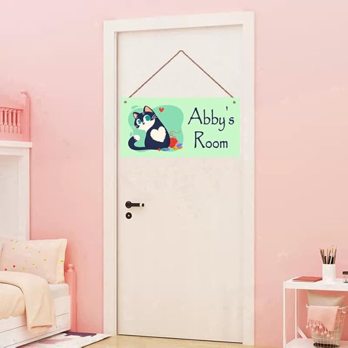 Personalized Cat Sign For Kids Room Custom Name Cute Kitten Door Wall Art Decor For Pet House Floral Nursery Art Decor Plate For Boys Room Girls Bedroom Little Man Cave