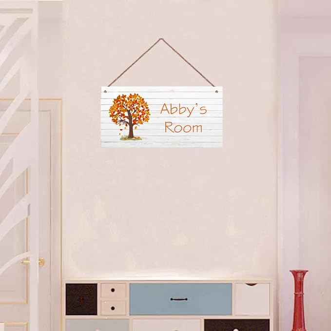 Personalized Sign Tree Wall Art Decor For Kids Room Custom Name Leaves Door Décor For Little Man Cave, Nursery Art Plate For Boys Room Girls Bedroom