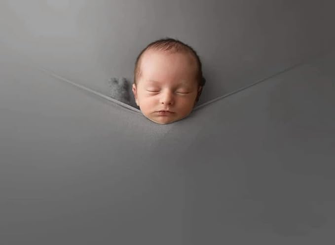 3Pcs Newborn Photography Props Baby Stretch Wraps for Photoshoot Photo Posing with Headband (Wrap + Backdrop + Headband, Grey)