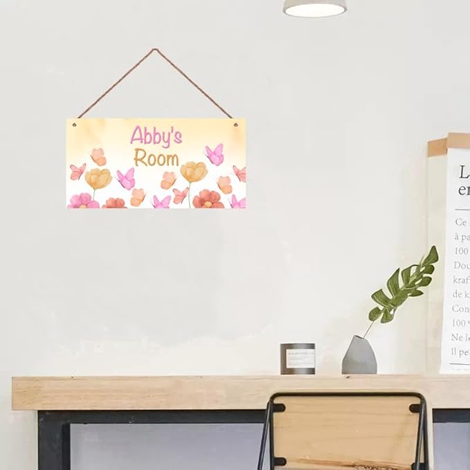 Personalized Sign Flowers Decor For Girls Room, Butterfly Themed Kids Bedroom Decor, Fantasy Room Décor for Little Man Cave, Pink Decorations For Girls Room Nursery Baby Playroom