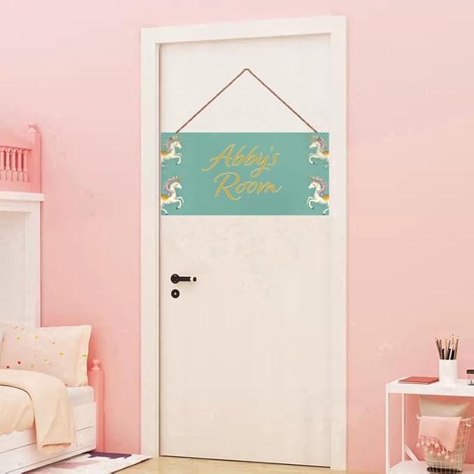 Personalized Name's Unicorn Room Door Sign Cute Horse Nursery Kid's Children's Girls Bedroom Decor Wood Door Plaque Sign For Boys Room