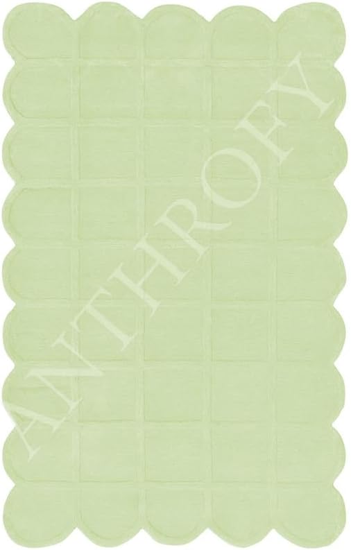 Selena Scallop Area Rug – 8' R – Handmade Wool Area Rugs – Green – Rugs for Living Room, Bedroom – Anti-Skid – Carpets with Non-Slip Natural Backing with 100% Cotton