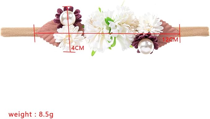 Wiwpar Flower Crown Headband Bead Headwear Elastic Adjustable Head Piece Girls Hairbands for Toddler and Childrens （White）