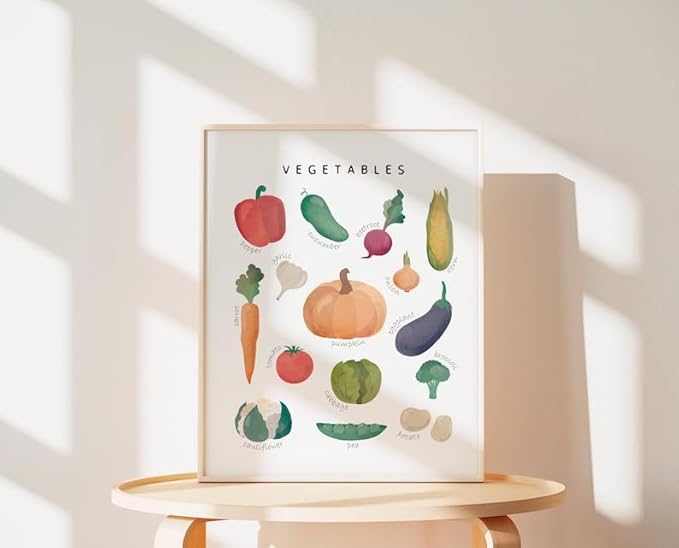 OZCONO Vegetables and Fruits Educational Posters, Harvest Chart Kids, Classroom Decor, Rainbow Nursery Wall Art, Homeschool Education Guide (Unframed) (24x36)